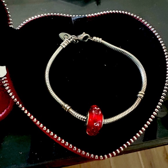Pandora bracelet with one charm and red leather zip up case - Picture 1 of 6